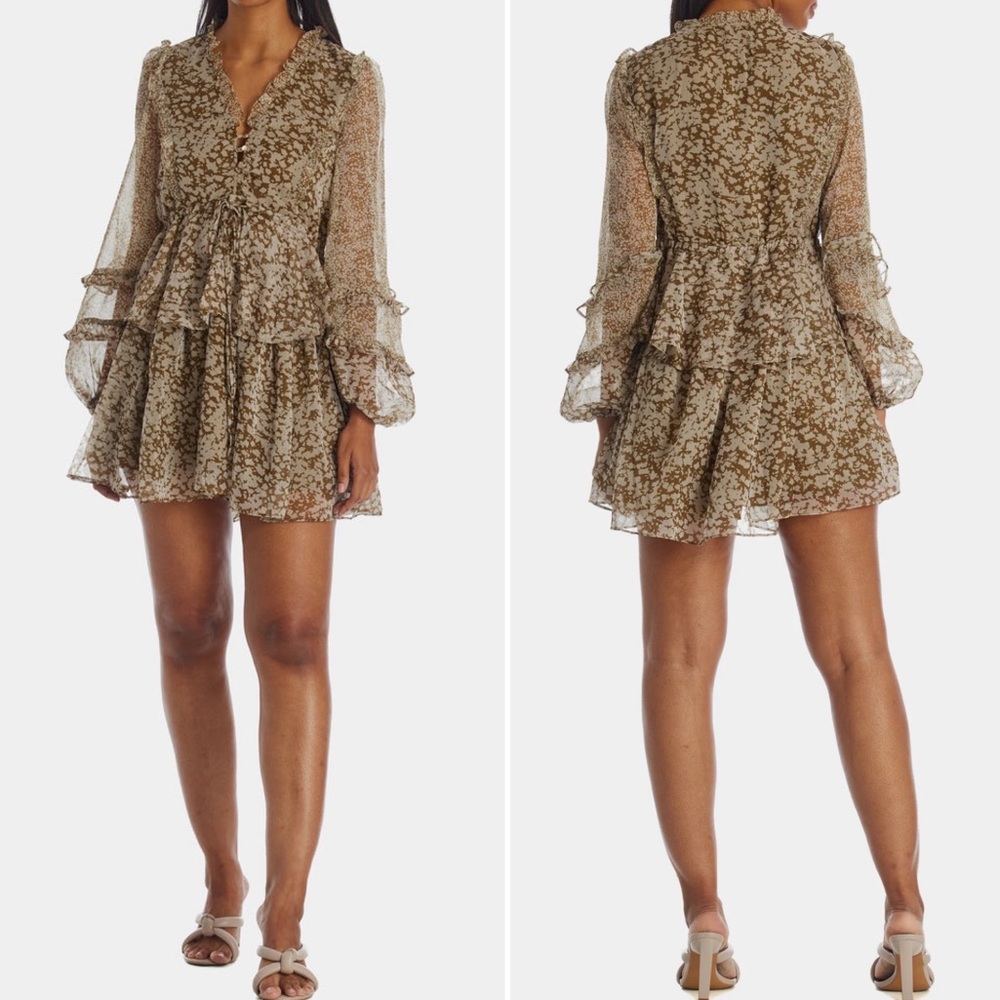 Anthropologie Floral Mini Dress - Brown and Cream